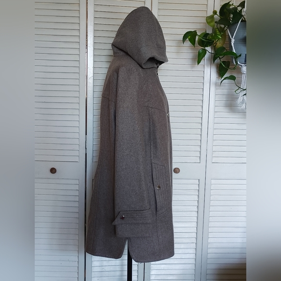 NWT - London Fog Gray Hooded Wool Blend Coat Size L - Picture 2 of 16